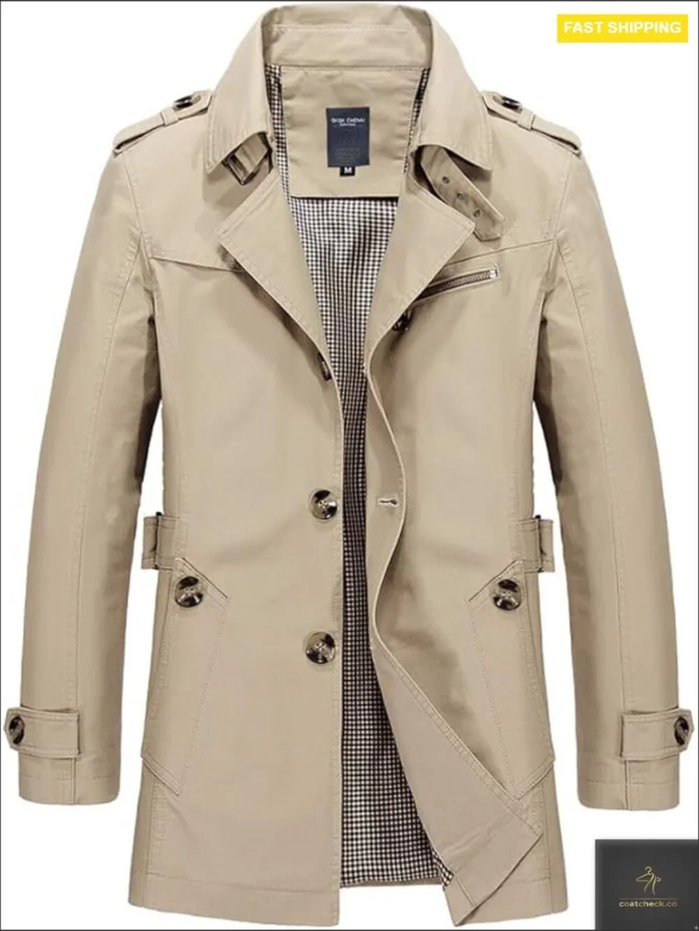 Slim Notched Collar Single Breasted Cotton Jacket Office Trench Coat Solid